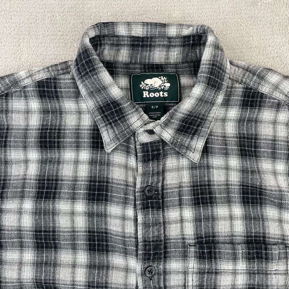 Roots Canada Flannel Shirt‎ Men Small Grey Plaid Dual Layer Long Sleeve NWOT
